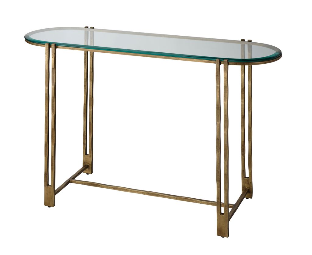 Metrical Iron Console Table, Antique Brass