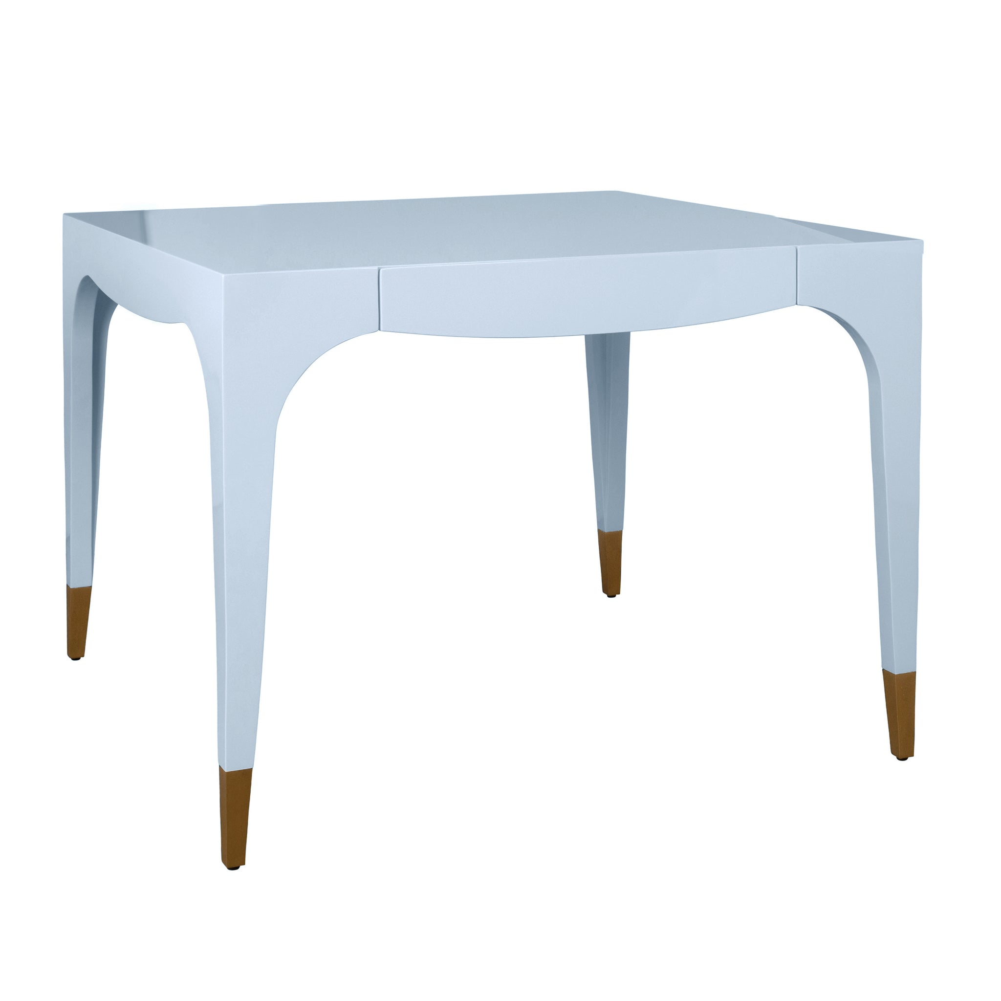 Lacey Square Tapered Leg Two Drawer Game Table With Antique Brass Foot Caps In White Lacquer