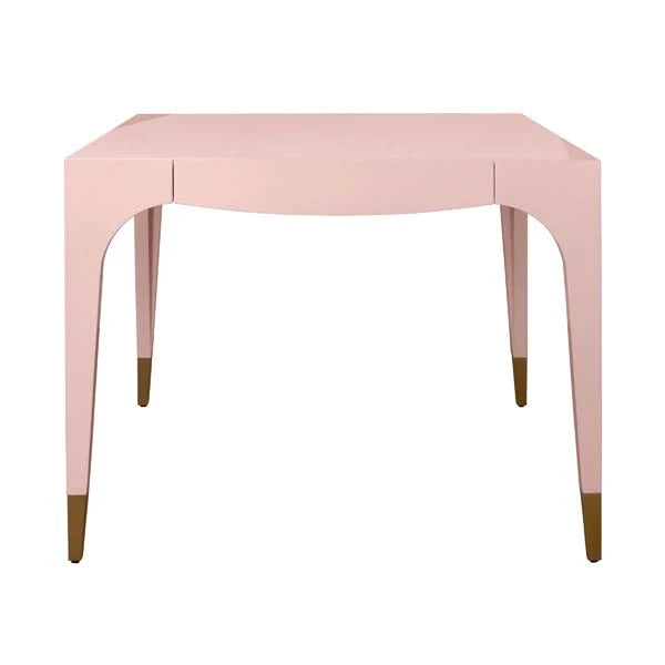 LACEY Square Tapered Leg, Two Drawer Game Table In Pink Lacquer