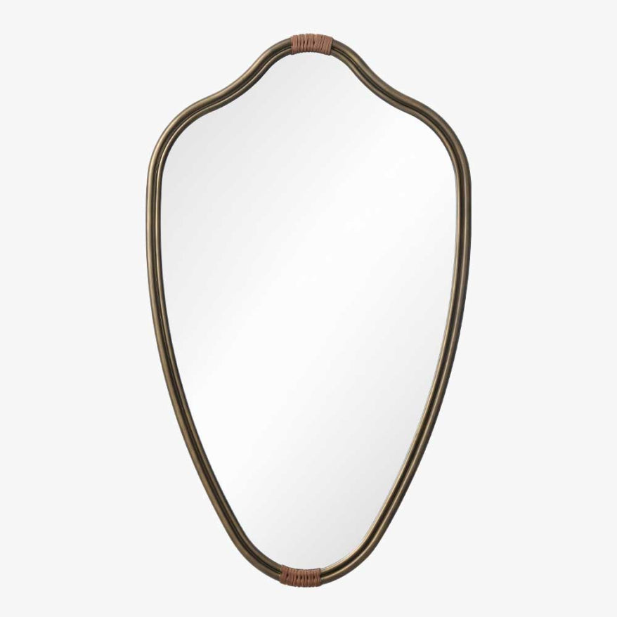 Aged Brass Leaf &   Basalt Leather Mirror