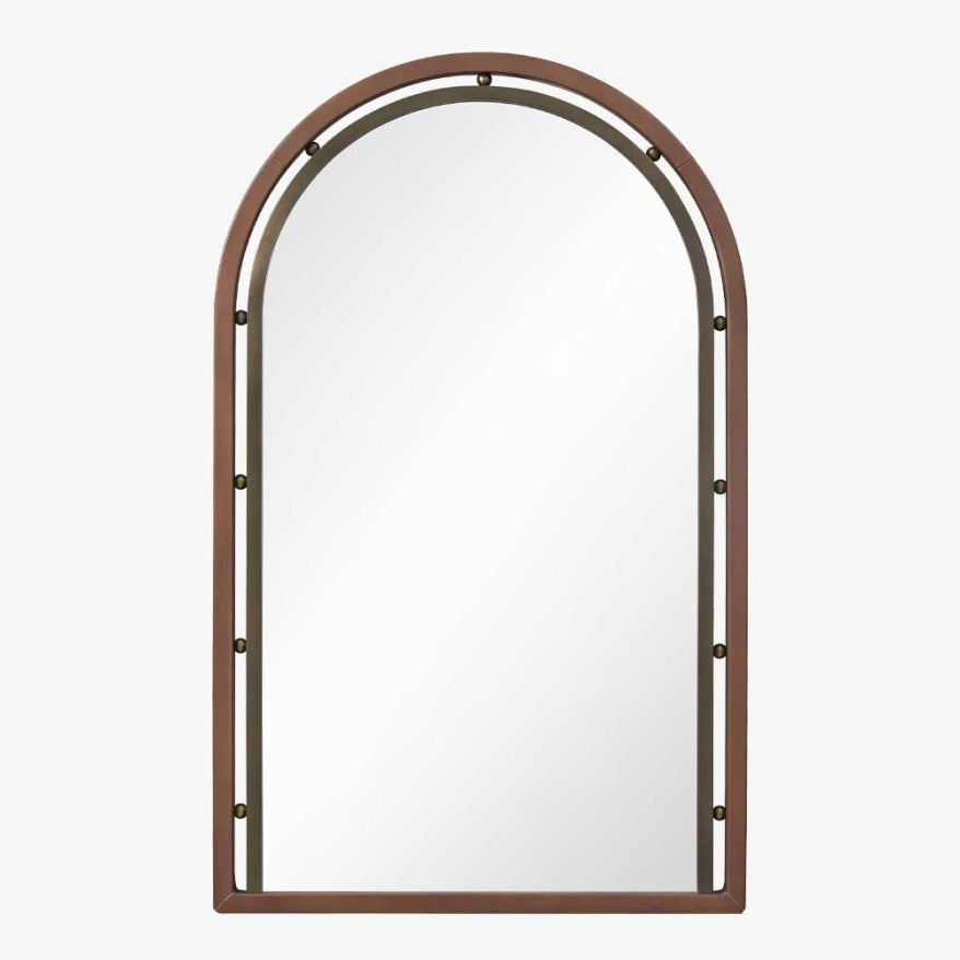 Aged Brass & Basalt Leather Mirror