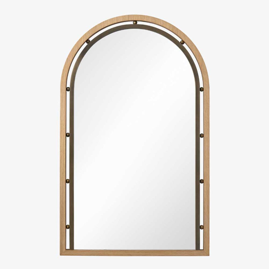 Aged Brass & Light Oak Mirror