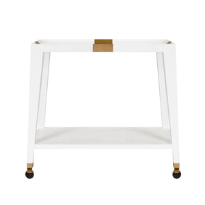 Linus Flared Bar Cart- Antique Brass Detail in White Textured Linen