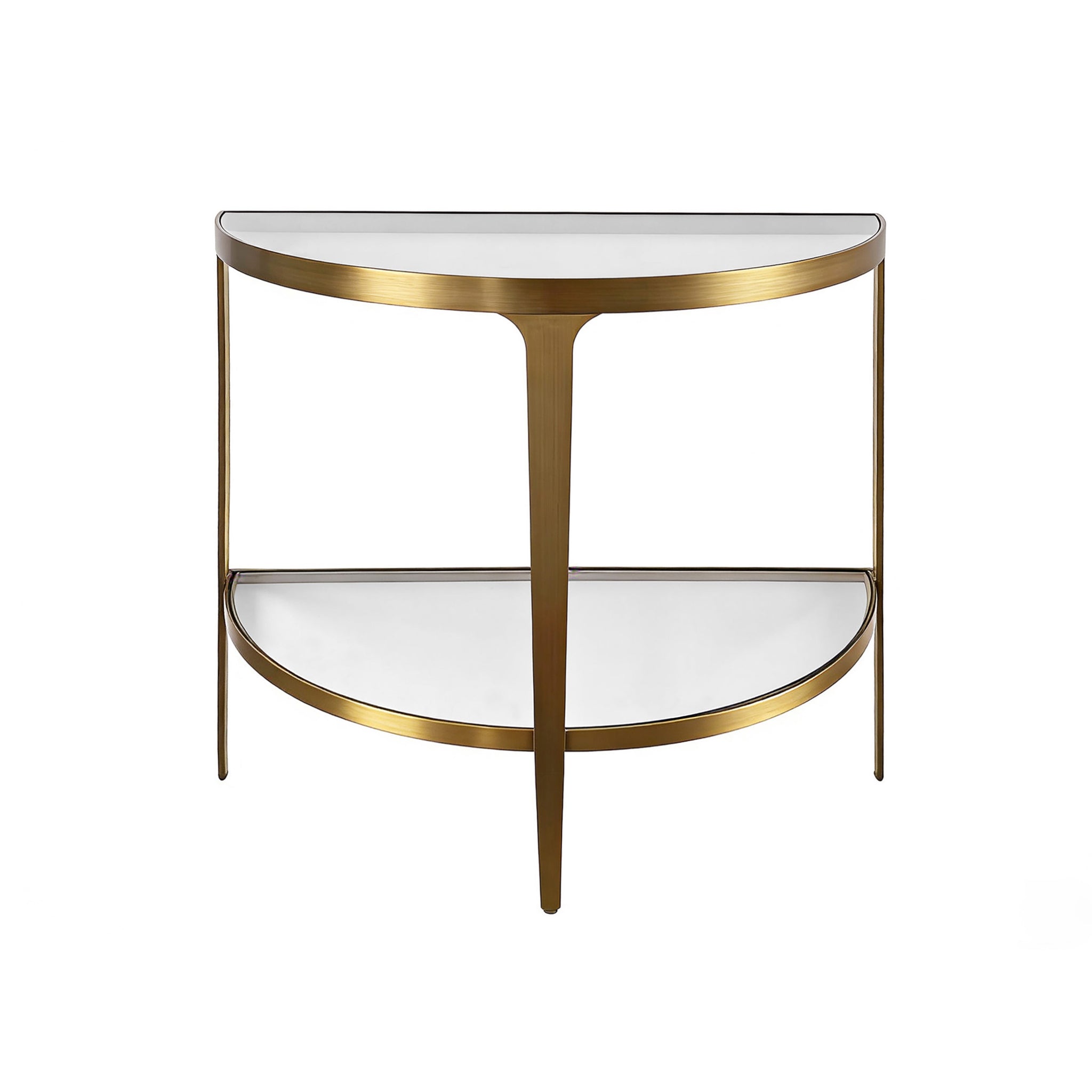 Lisa Two Tier Demilune Console In Antique Brass
