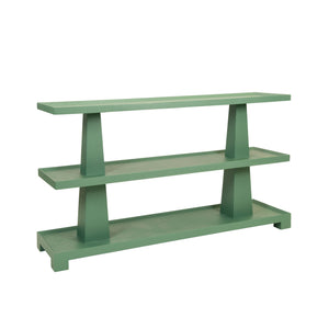 Lowen Three Tier Two Column Console In Textured Green Linen