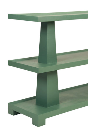 Lowen Three Tier Two Column Console In Textured Green Linen