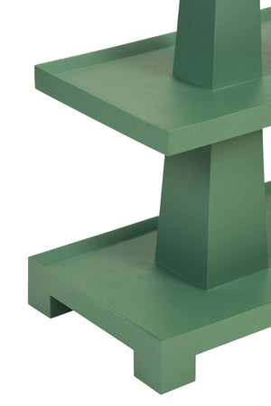 Lowen Three Tier Two Column Console In Textured Green Linen