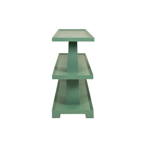 Lowen Three Tier Two Column Console In Textured Green Linen