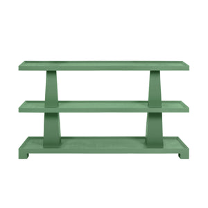 Lowen Three Tier Two Column Console In Textured Green Linen