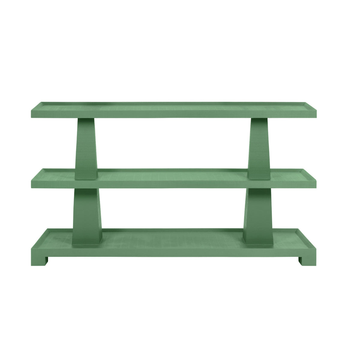 Lowen Three Tier Two Column Console In Textured Green Linen