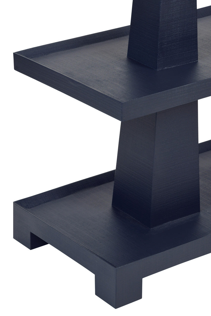 Lowen Three Tier Two Column Console In Textured Navy Linen - Scenario Home