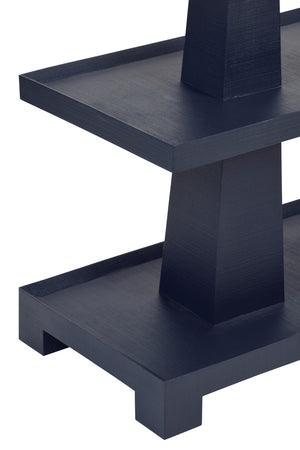 Lowen Three Tier Two Column Console In Textured Navy Linen
