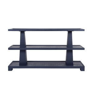 Lowen Three Tier Two Column Console In Textured Navy Linen