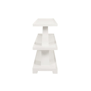 Lowen Three Tier Two Column Console In Textured White Linen