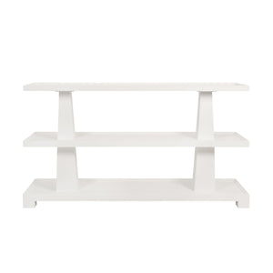 Lowen Three Tier Two Column Console In Textured White Linen