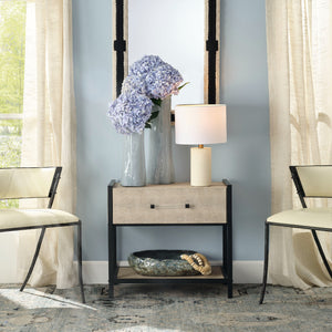 Cassius Faux Shagreen 1-Drawer Side Table, Taupe