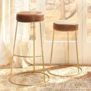 Henry Round Leather Bar Stool, Brown