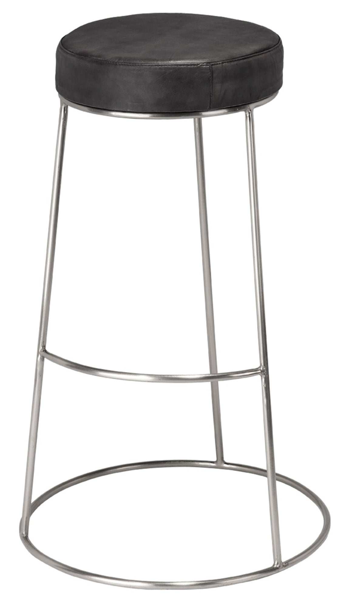 Henry Round Leather Bar Stool, Charcoal