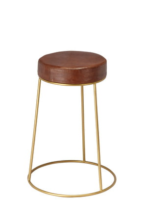 Henry Round Leather Counter Stool, Brown