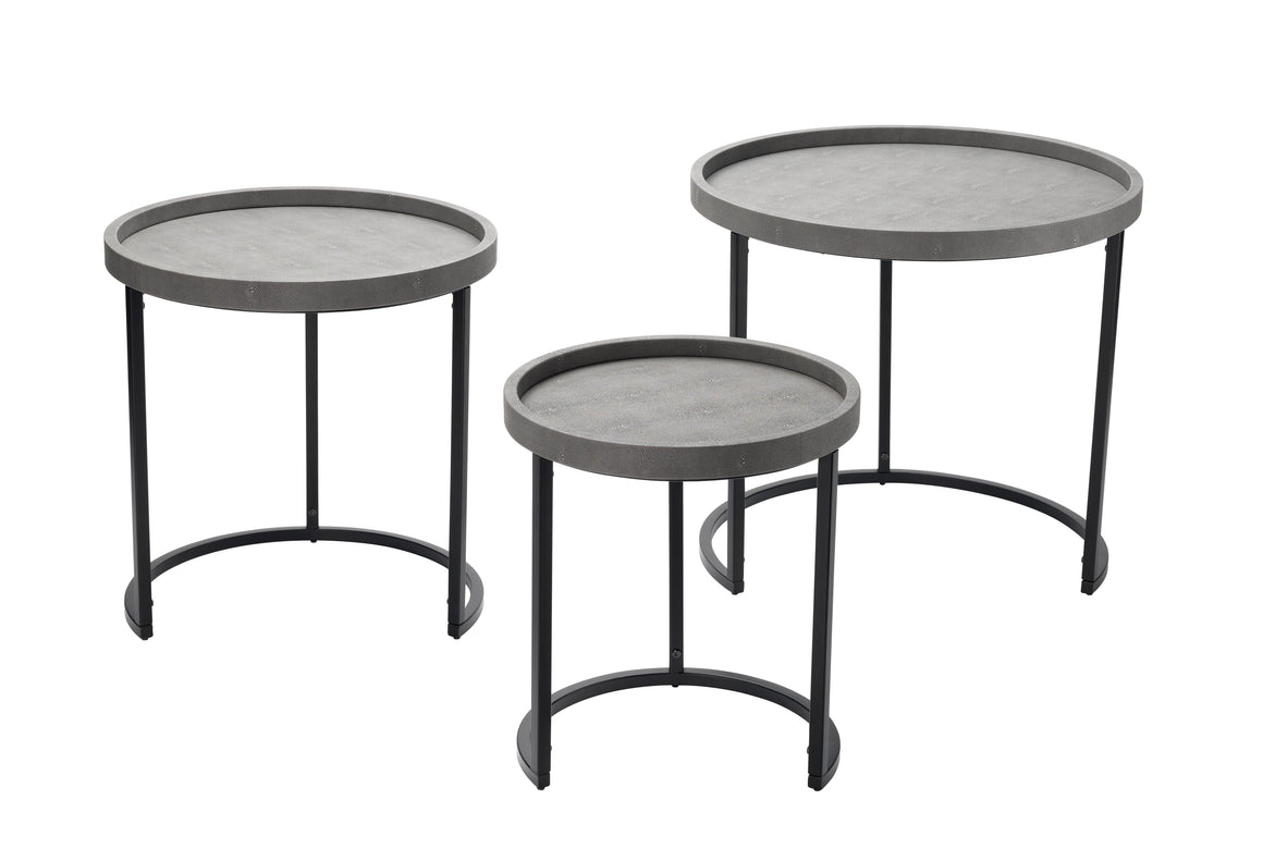 Maddox Faux Shagreen Nesting Tables (Set of 3), Grey