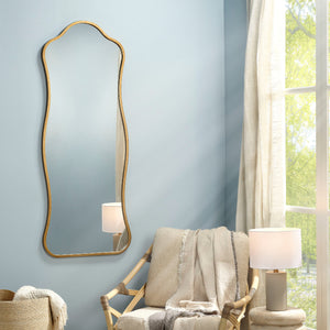 Aurora Wavy Iron Floor Mirror, Antique Brass
