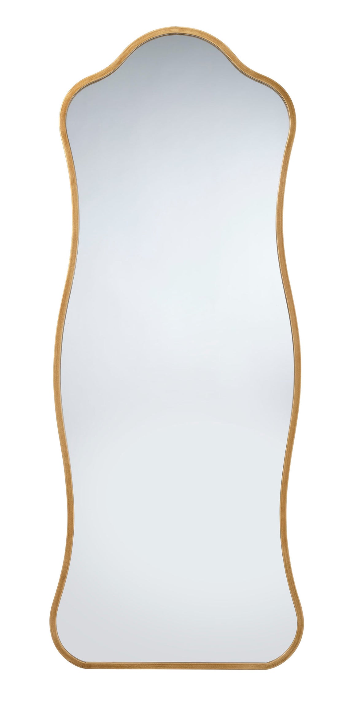Aurora Wavy Iron Floor Mirror, Antique Brass