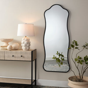 Aurora Wavy Iron Floor Mirror, Black