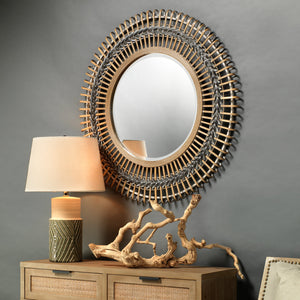 Grove Bamboo Round Braided Mirror, Gray