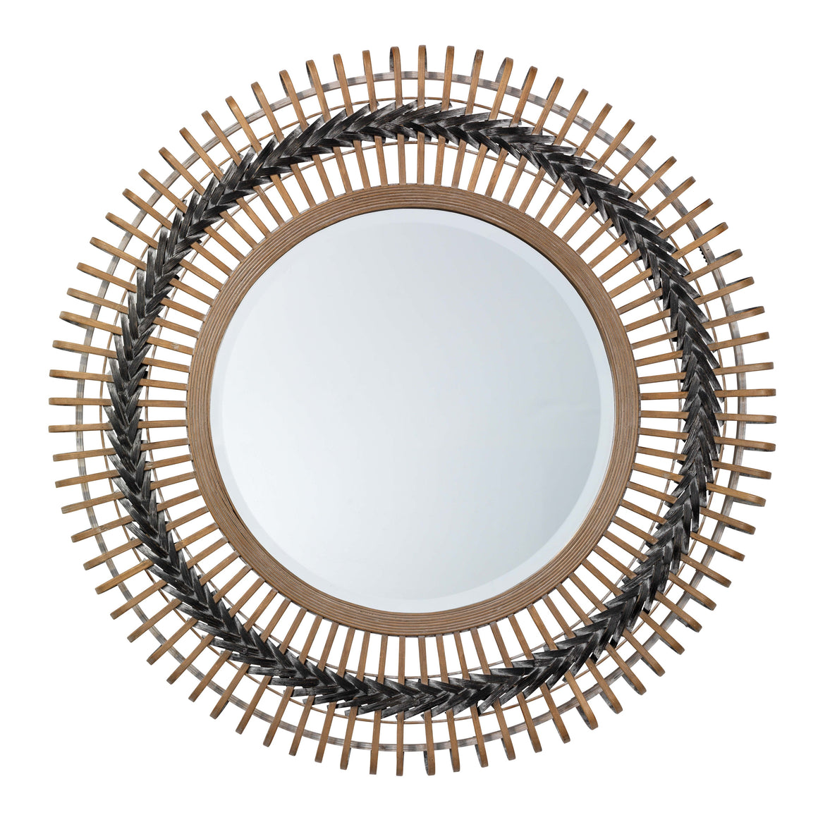 Grove Bamboo Round Braided Mirror, Gray