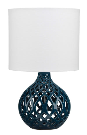 Fretwork Ceramic Table Lamp, Navy Blue