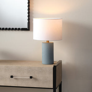 Roman Leather Table Lamp with Linen Shade, Blue