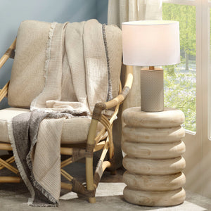 Roman Leather Table Lamp with Linen Shade, Grey