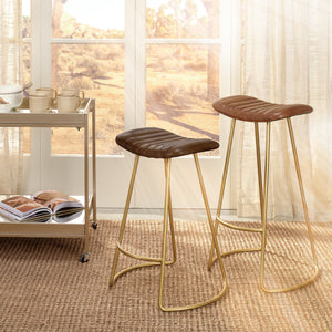 Theo Leather Counter Stool, Brown