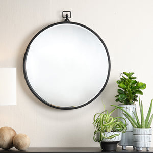 Zoe Iron Round Wall Mirror, Black
