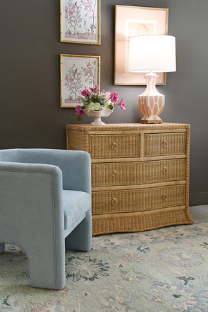 Celine Four Drawer Chest in Woven Rattan with Satin Brass Pulls