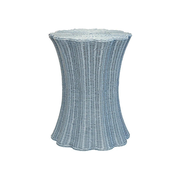 MAGGIE Round Occasional Table With Scalloped Edges In Painted Light Blue Rattan
