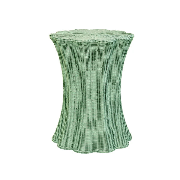 MAGGIE Round Occasional Table With Scalloped Edges In Sage Green Rattan