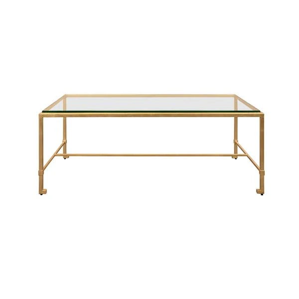MAITLAND Rectangular Iron Coffee Table With Thick Glass Top In Gold Leaf