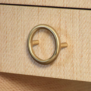 Malcolm Side Table with Antique Brass Circle Hardware in Natural Grasscloth