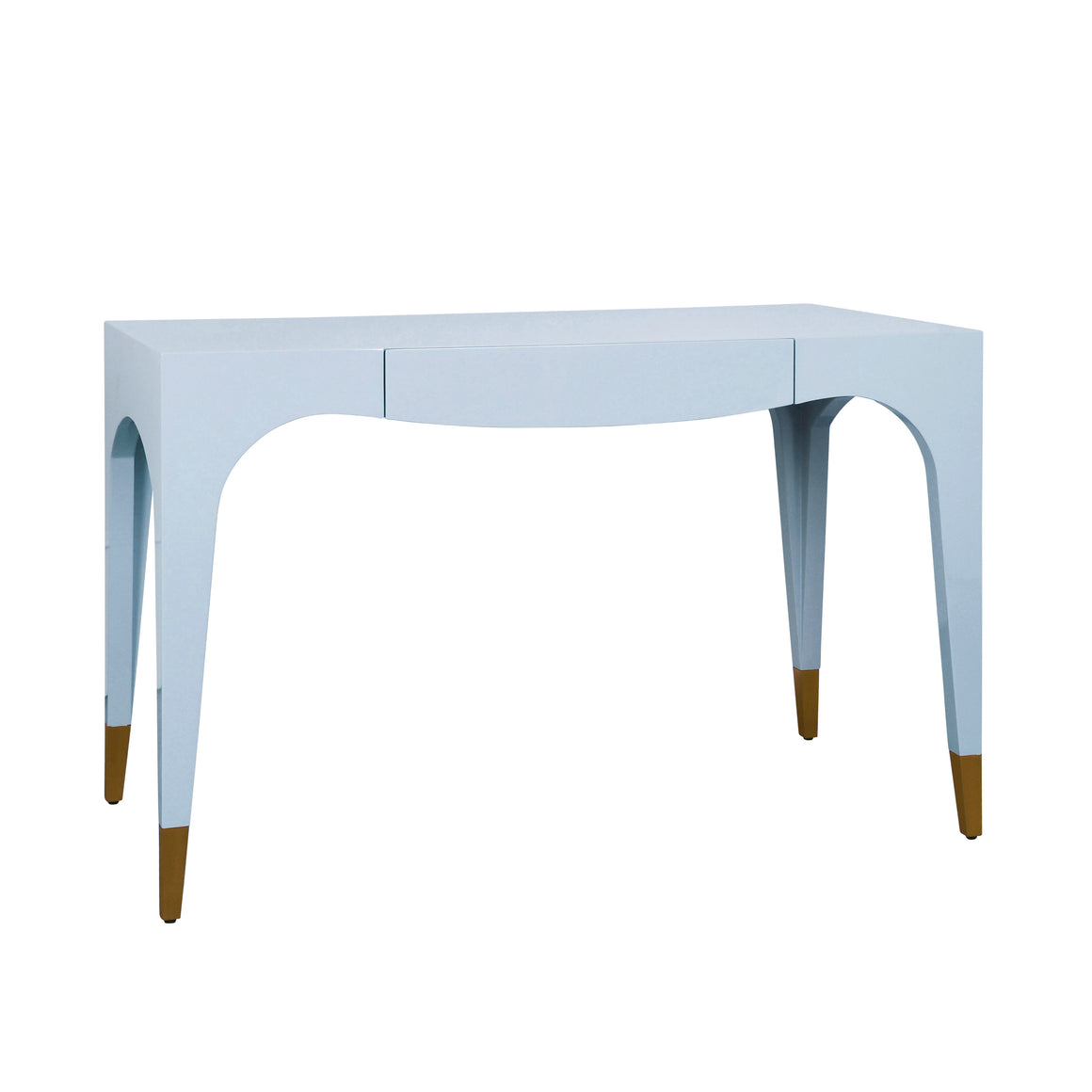Mandi Tapered Leg, One Drawer Desk With Antique Brass Foot Caps In White Lacquer