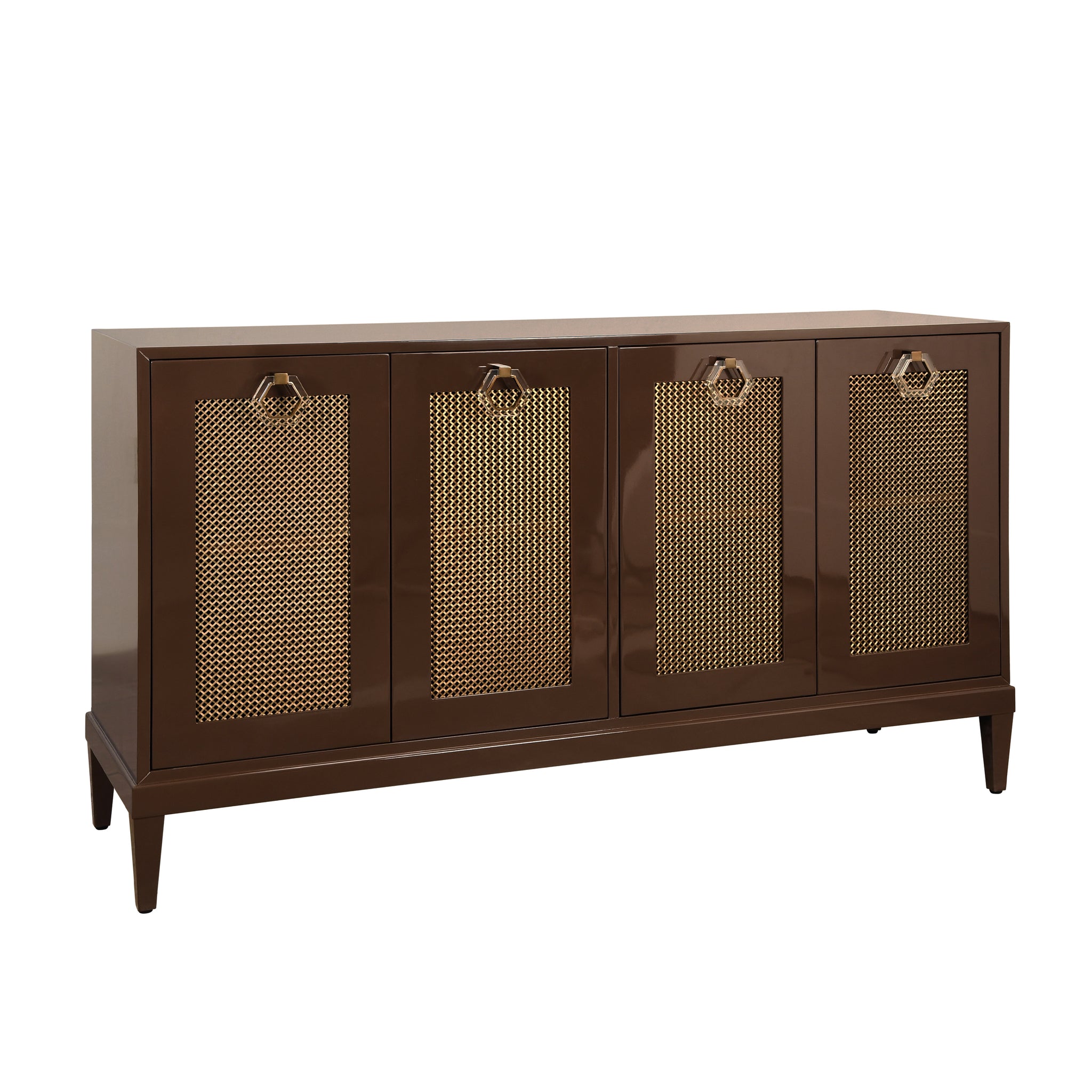 Marcella Four Door Buffet With Brass Mesh Grill Door Fronts In Teal Lacquer