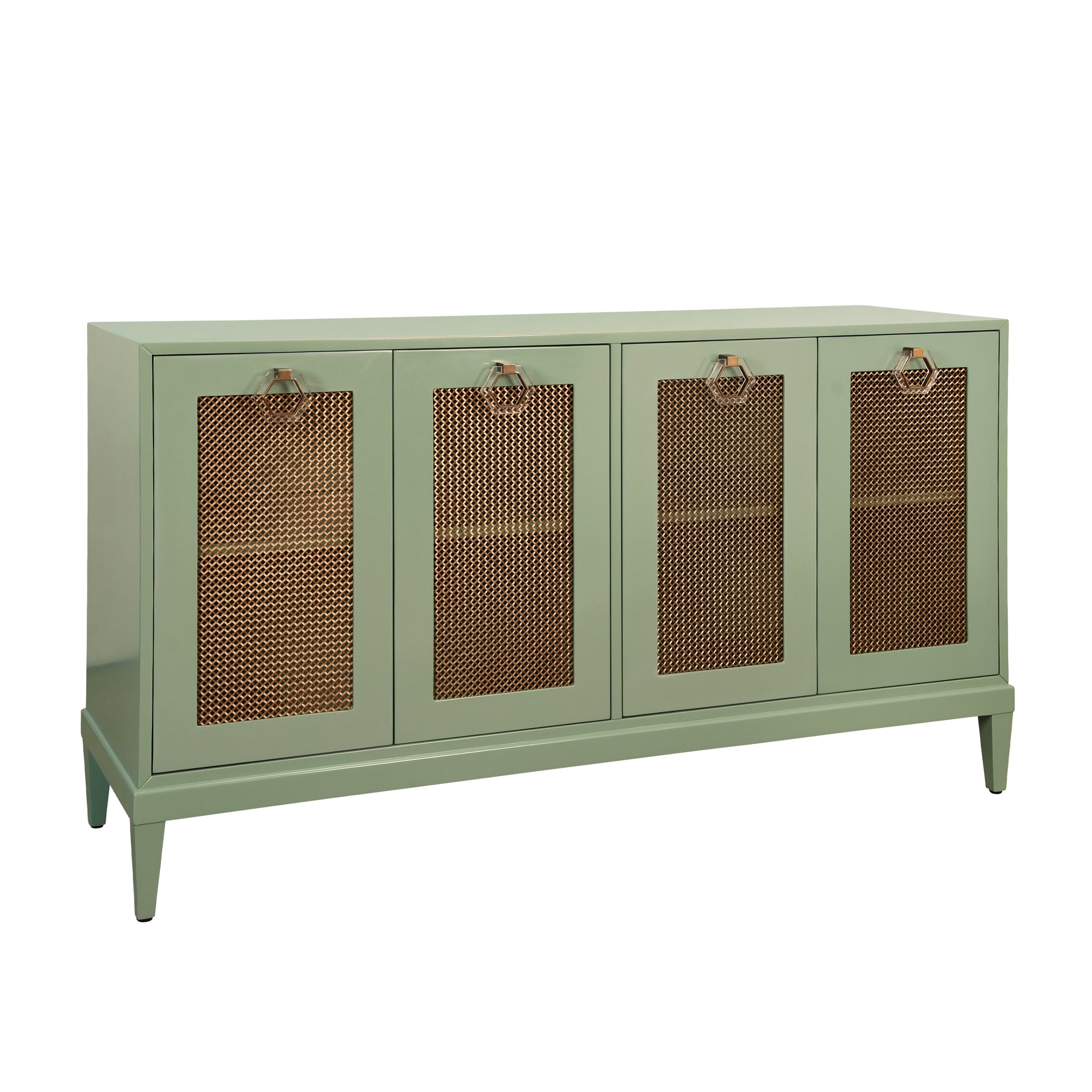 Marcella Four Door Buffet With Brass Mesh Grill Door Fronts In Teal Lacquer