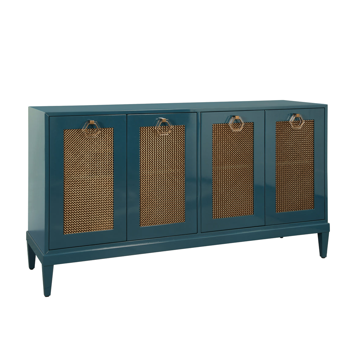 Marcella Four Door Buffet With Brass Mesh Grill Door Fronts In Teal Lacquer