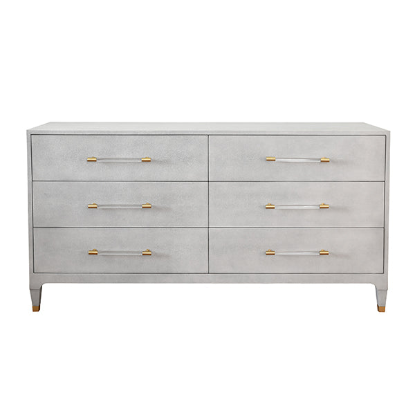 Maren Six Drawer Chest in Luxurious Doe Grey Faux Shagreen