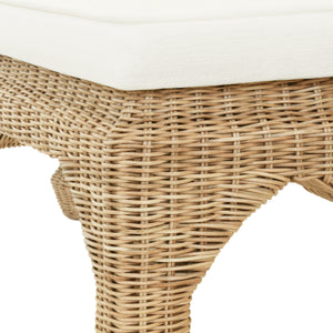 Massey Ming Style Bench in Woven Rattan with Linen Cushion