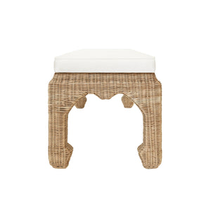 Massey Ming Style Bench in Woven Rattan with Linen Cushion