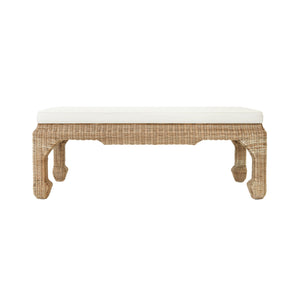 Massey Ming Style Bench in Woven Rattan with Linen Cushion