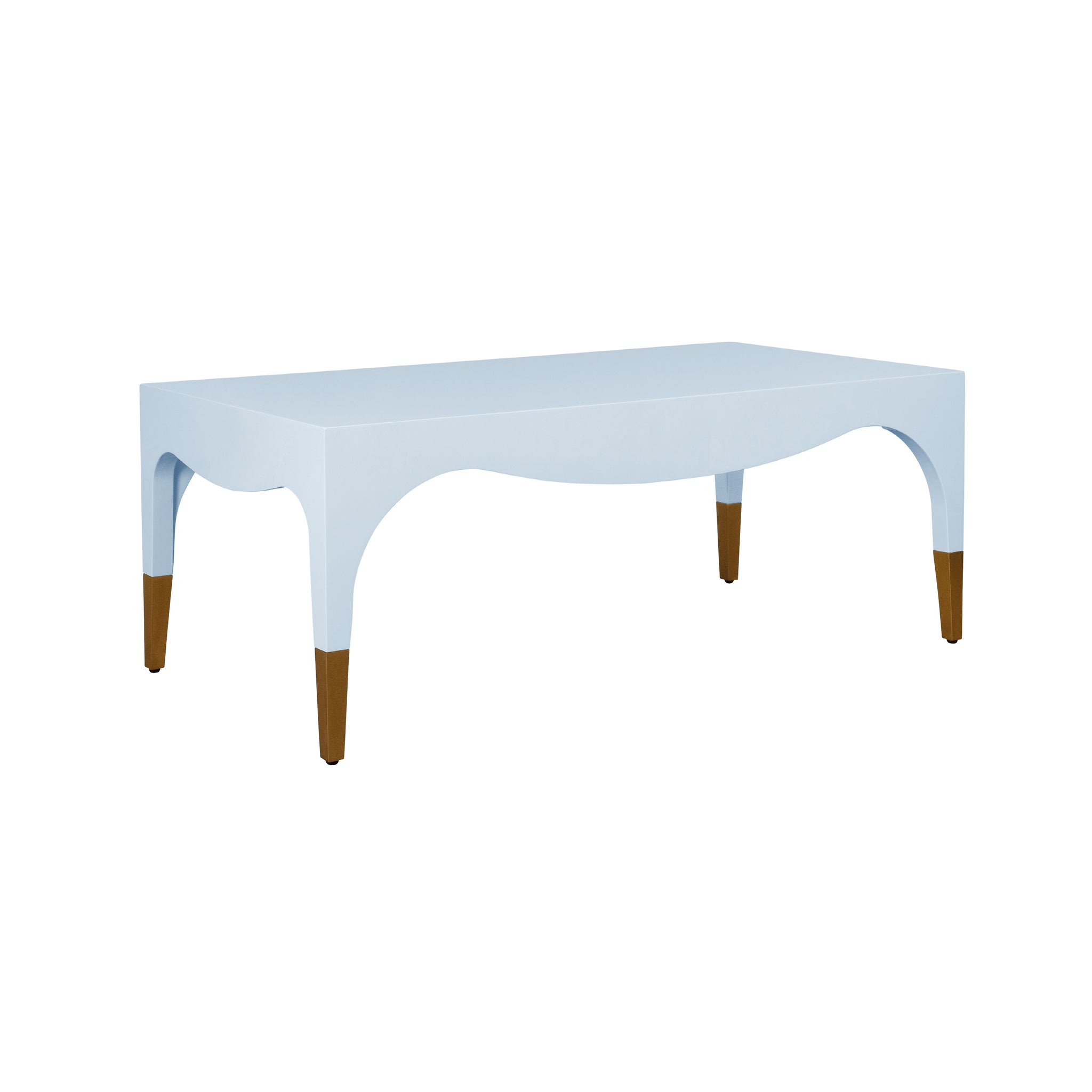 Medina Tapered Leg Coffee Table With Antique Brass Foot Caps In White Lacquer