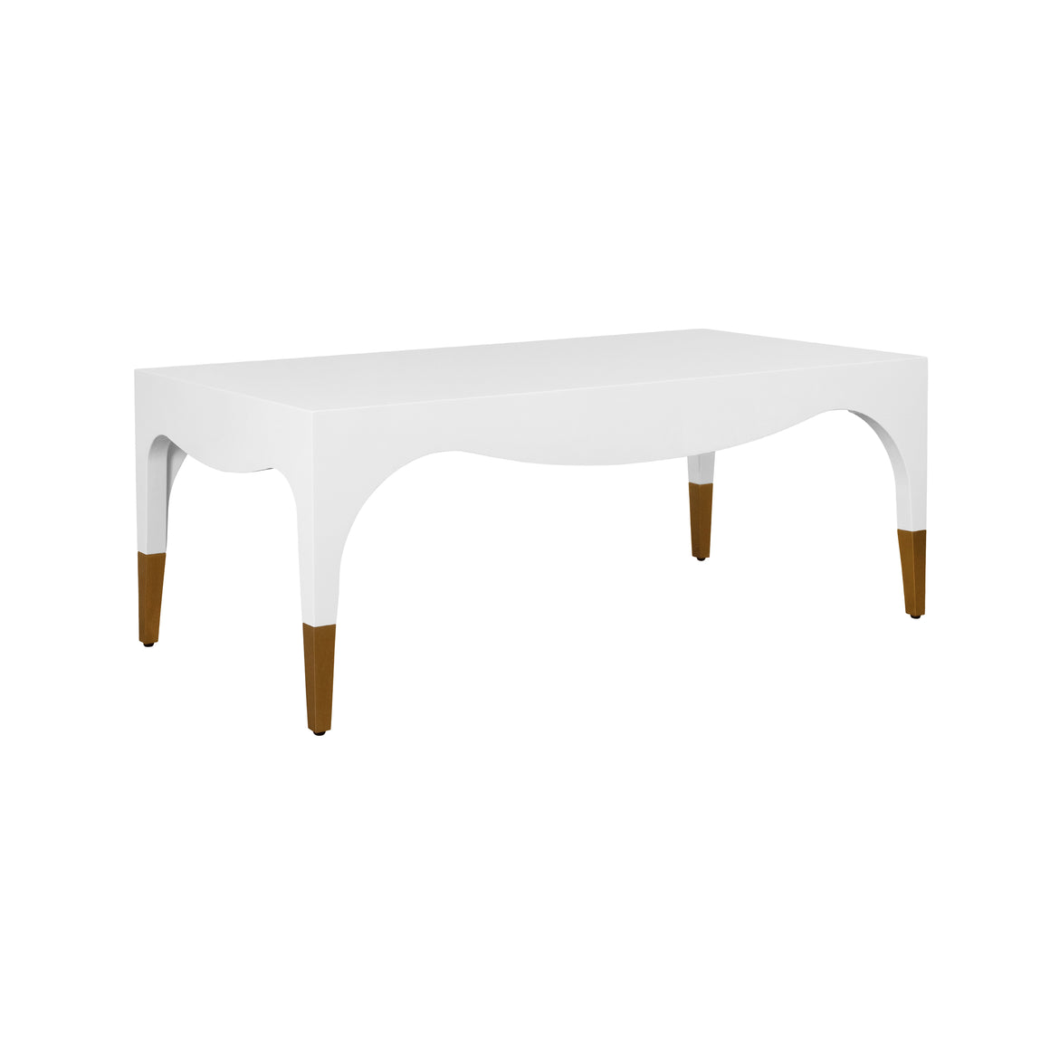 Medina Tapered Leg Coffee Table With Antique Brass Foot Caps In White Lacquer