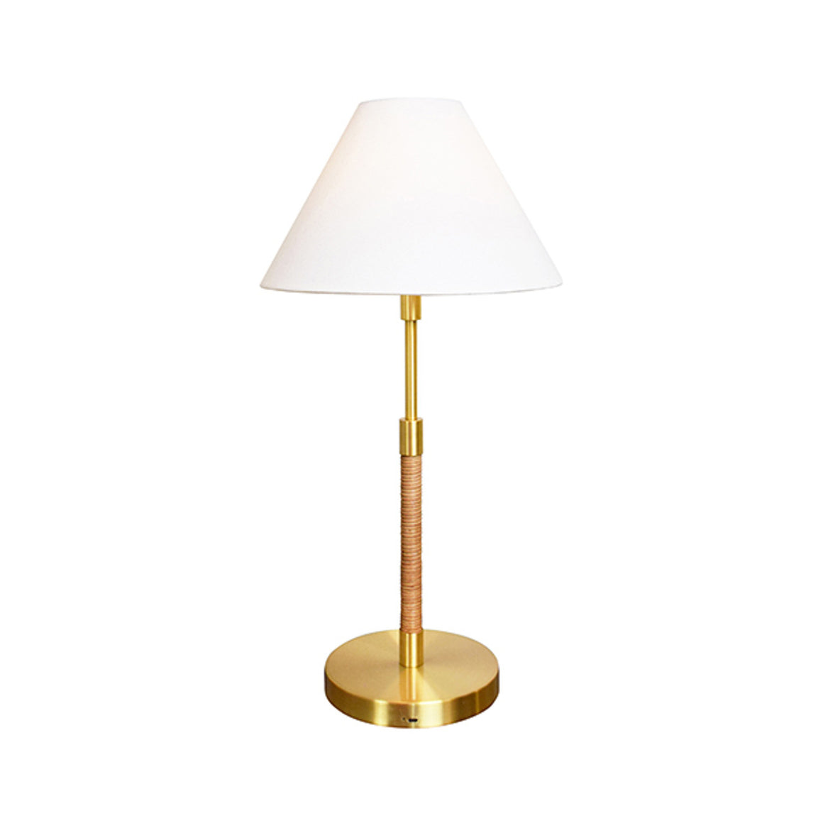 Melton Table Lamp with Wrapped Rattan Pole in Brass and White Linen Shade